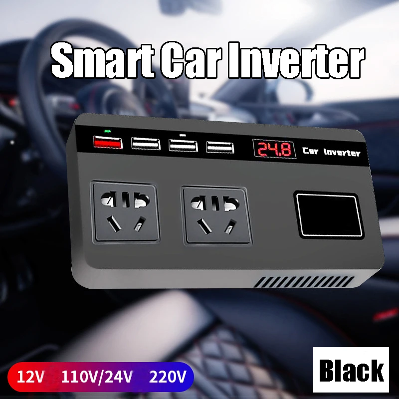 

200W Car Power Inverter DC 12V/24V to AC 220V Auto Converter Inversor Digital Display Fast Charging Car Power Adapter Inverter