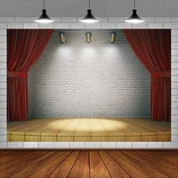 Photography Backdrop Red Curtain Stage Background For Old White Brick Wall Wooden Floor Spotlight Show Adult Child Photo Booth
