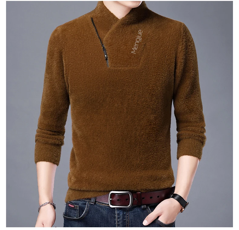 

Top Grade Imitation Mink New Fashion Brand Designer Pullover Knit Mens Turtleneck Sweater Autum Korean Casual Men's Clothing