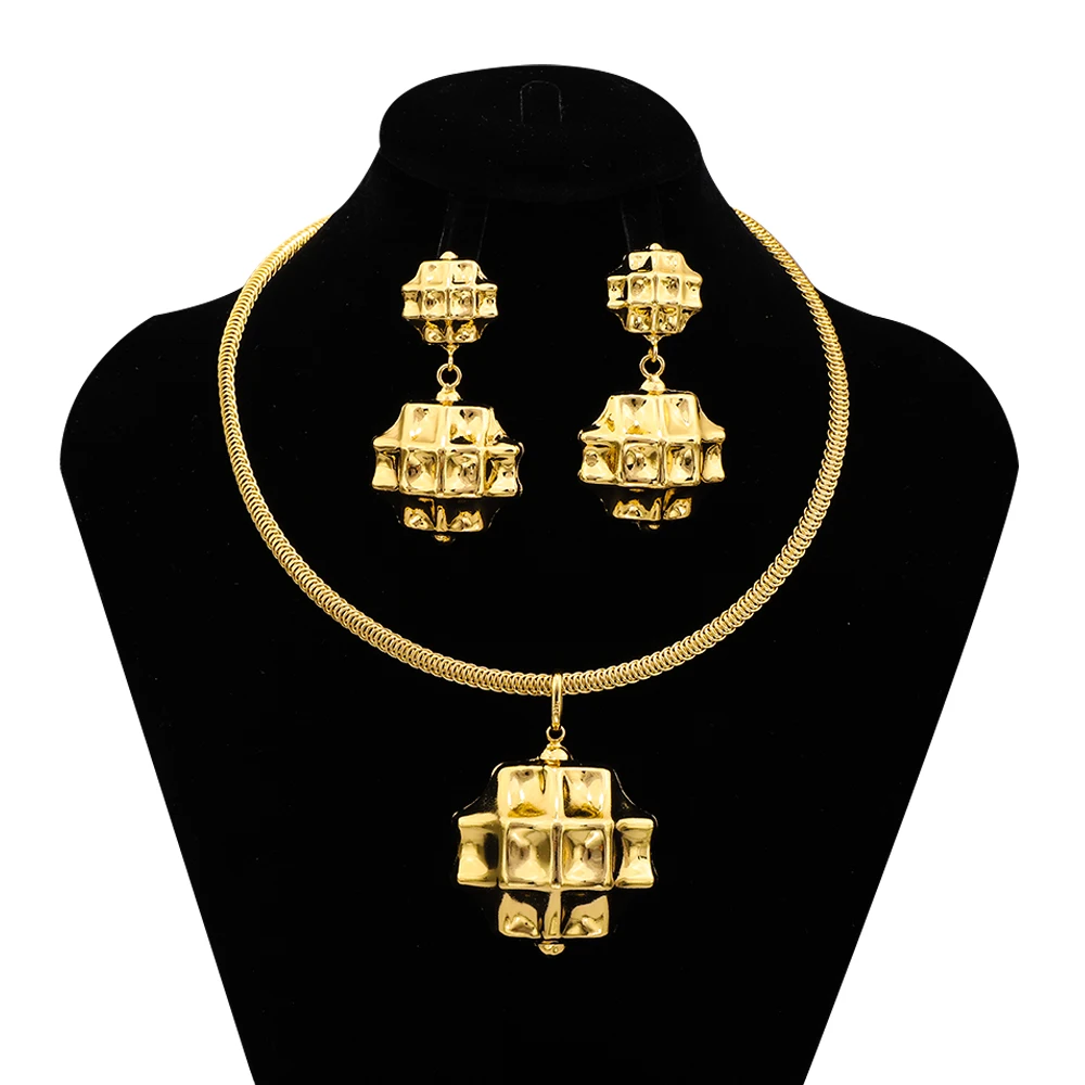 

African Fashion Jewelry Set Gold Color Necklace/earrings Free Shipping Women's Jewelry Set Girls Dubai Jewelry Necklace