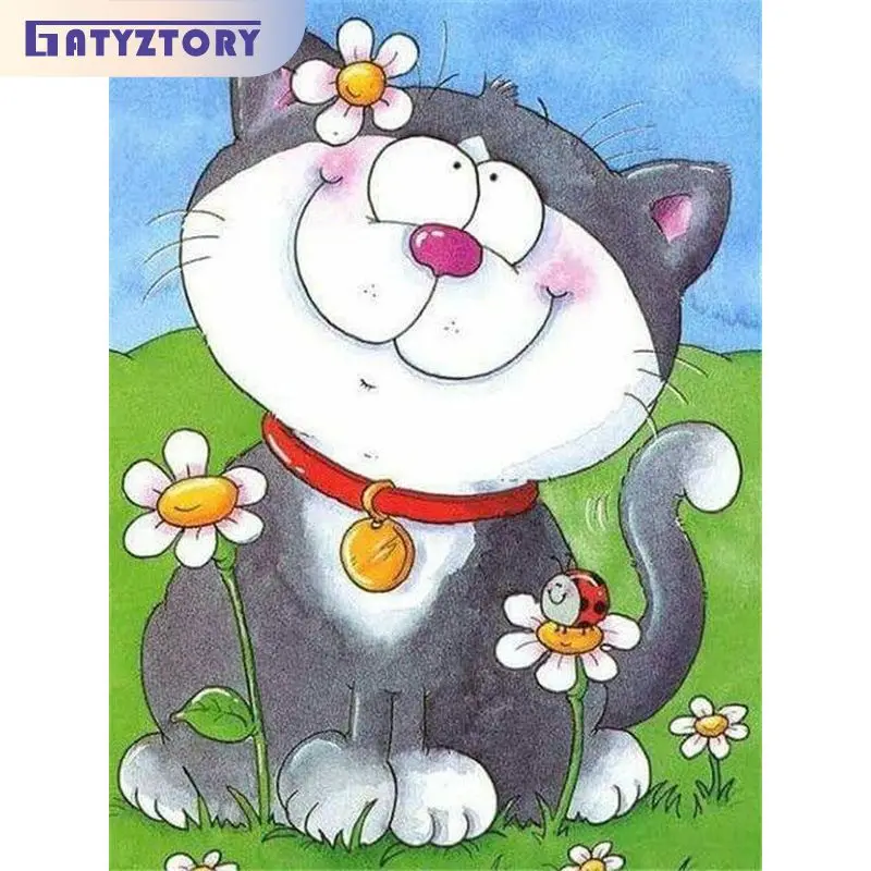 

GATYZTORY Modern Painting By Numbers Cartoon Animals For Adults Kids Home Decors Paint Kit Gift Handmade Pig Cattle Cat Duck