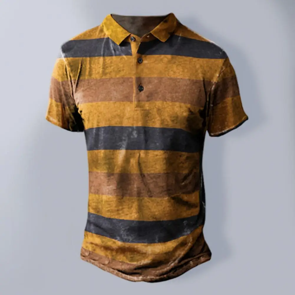 

Cotton Blend Men Polo Shirt Vintage Stripe Print Slim Turn-down Collar Male Short Sleeve Blouse Summer Shirt camisa masculina