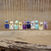 mini rectangle crystal essential oil vial pendants chains citrines lapis amethysts perfume bottle charm necklace jewelry qc1160