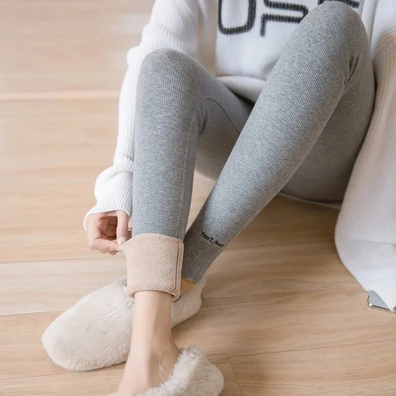

Winter Warm Leggings for Women Solid Knitting Velvet Skinny Leggins Sexy Thick Lamb Wool Pants Skinny Fitness Leggins
