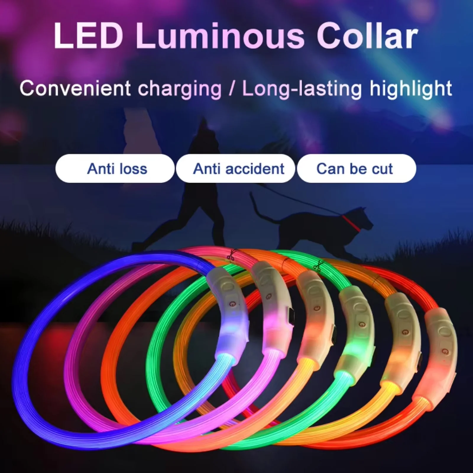 Led Светящийся ошейник для собак / ночной кулон безопасности Регулирует защиту от