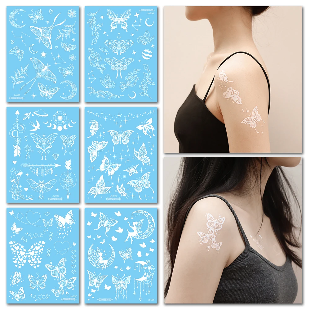 VeeCharm-белая Мандала хна тату наклейки для женщин/взрослых кружево Бабочка лотос