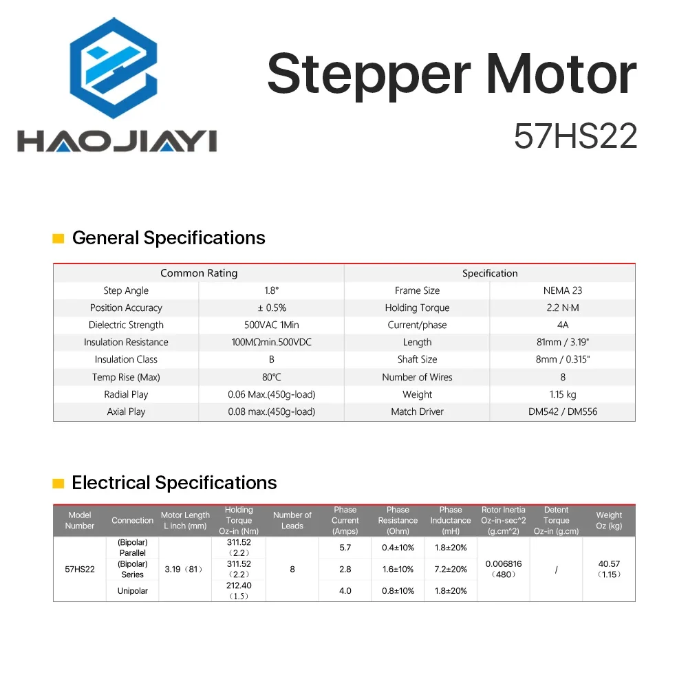 Двухфазный шаговый двигатель Leadshine 57HS22 NEMA23 5 A Длина 81 мм вал 8
