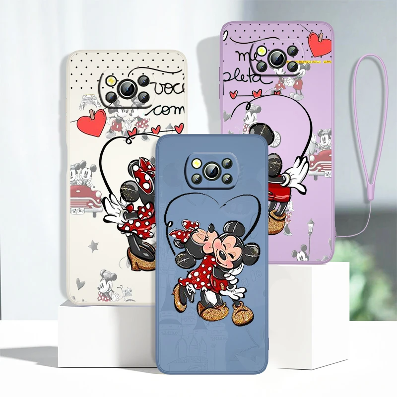 

Disney Mickey Minnie Mouse Phone Case For Xiaomi Mi 11 Lite Poco X4 X3 X2 C31 C3 M4 M3 F4 F3 GT Pro NFC 5G Liquid Rope Cover