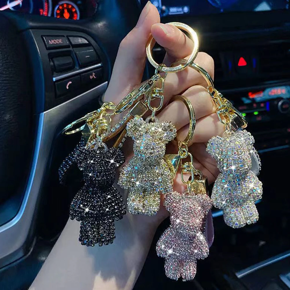 

Exquisite Diamond-Studded Bear Pendant Crystal Car Keychain Mobile Phone Pendant Women's Bag Decoration Pendant Birthday Gift