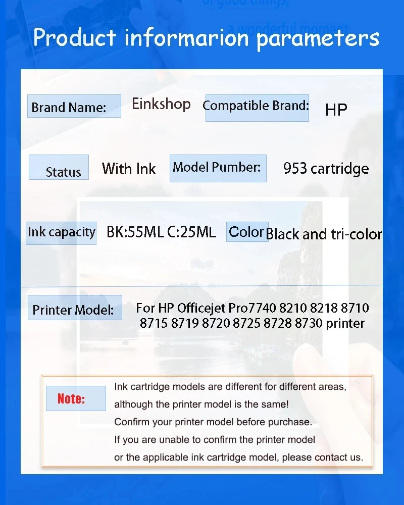 Совместимый чернильный картридж 953XL 953 XL для принтера HP Officejet Pro 7740 8210 8218 8710 8715 8719 8720