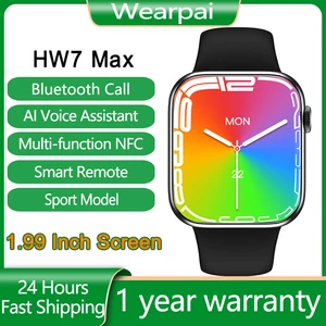 newest hw7 max smartwatch smart watch with nfc bluetooth call pk hw12 hw18 hw22 iwo 13 hw57 pro w46 for xiaomi huawei ios phone free global shipping