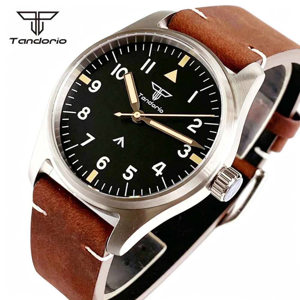 Фото Часы Tandorio Pilot Aviator 39 мм с сапфировым стеклом, светящимся циферблатом, автоматическим механизмом NH35/Asia2824 или кварцевым механизмом VH31, водонепроницаемость 20 бар, дайверские наручные часы. №2