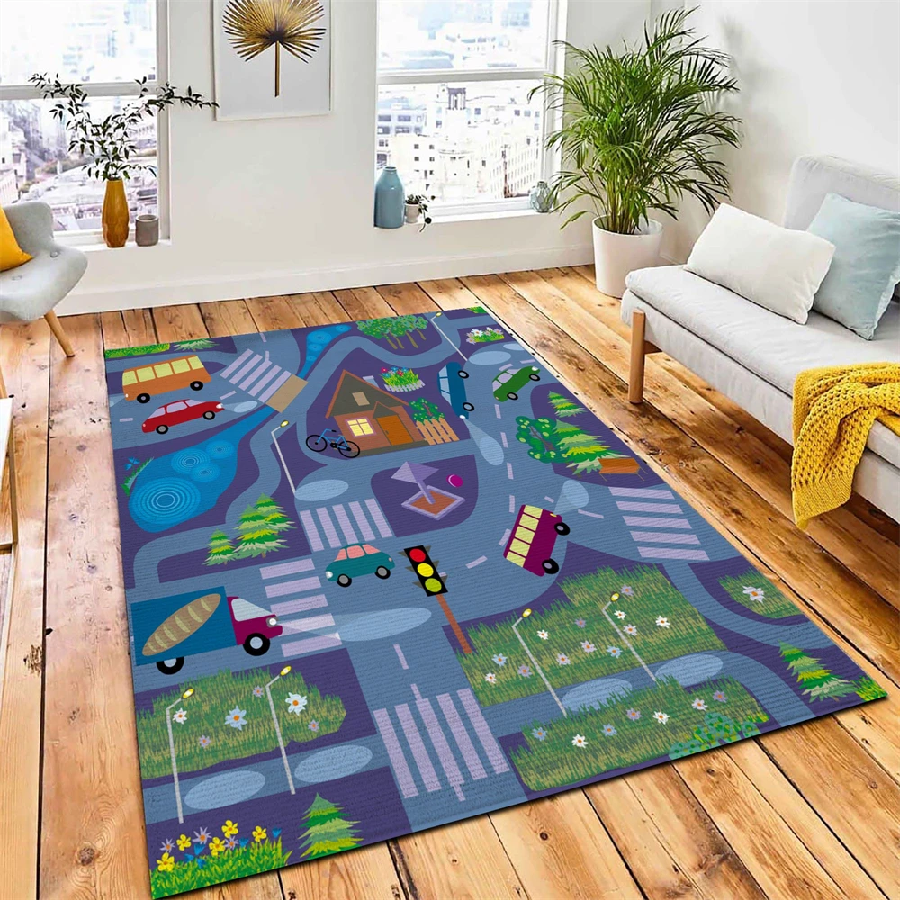 

CLOOCL Flannel Rug Urban Road Cartoon Funny Area Rug for Children Kids 3D Graphics Room Rug Home Textile Decoration Dropshipping