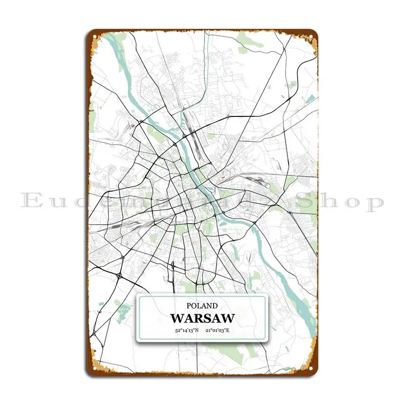

Warsaw Poland City Map Metal Plaque Garage Club Vintage Wall Decor Customized Bar Tin Sign Poster