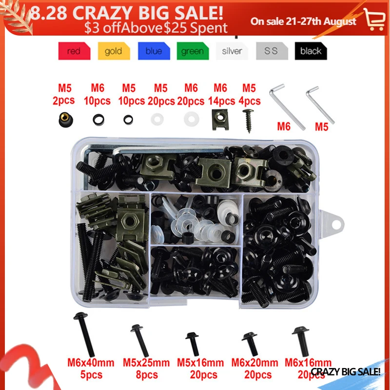 

155Pcs Universal Motorcycle Windshield Body Fairing Bolts Screws For Kawasaki Suzuki Honda Yamaha Aprilia Agusta Sportbike