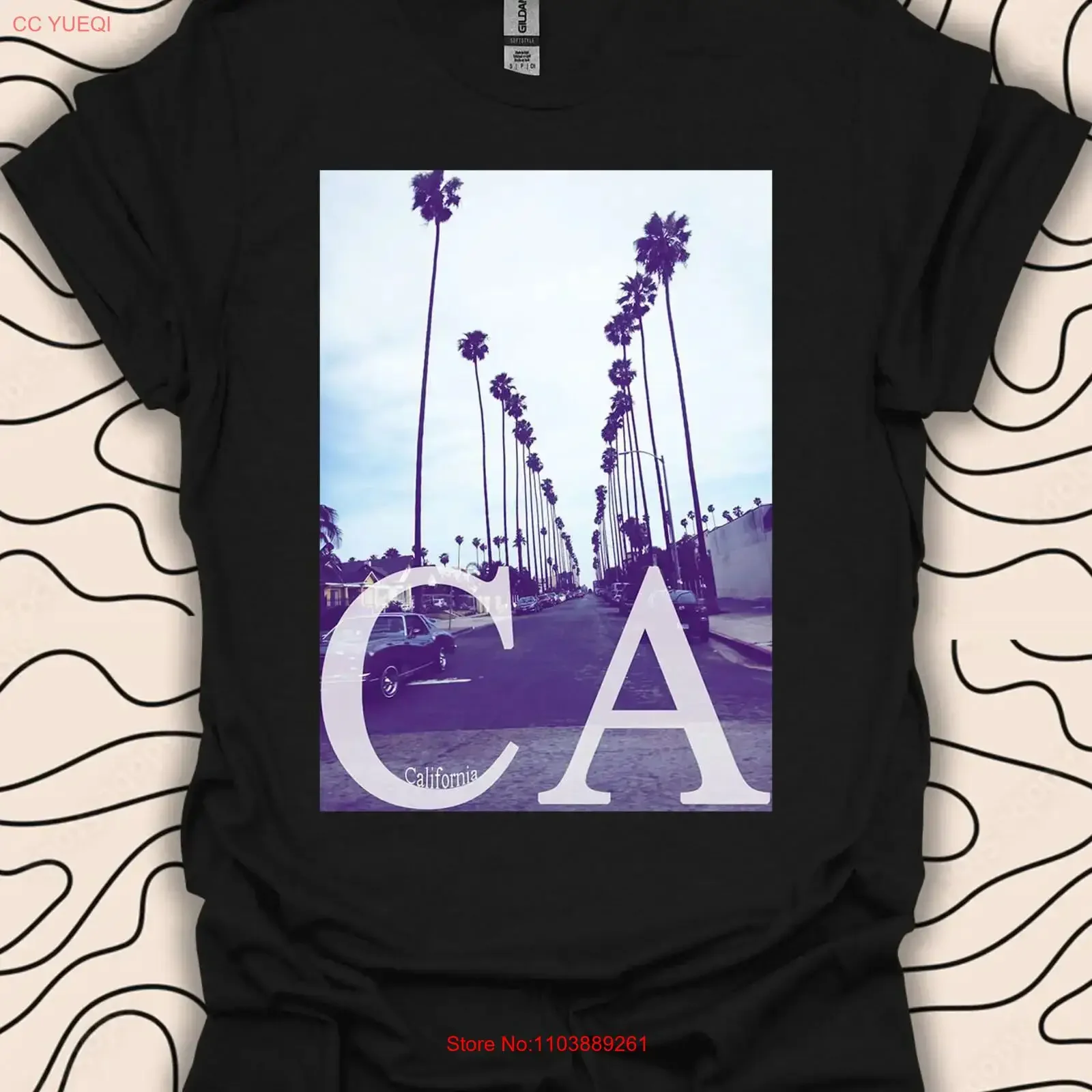 Фото Футболка California Palm Trees, винтажный дорожный топ в стиле Cali, 740 шт., винтажный потертый слегка топ для повседневной носки, домашняя графика №1