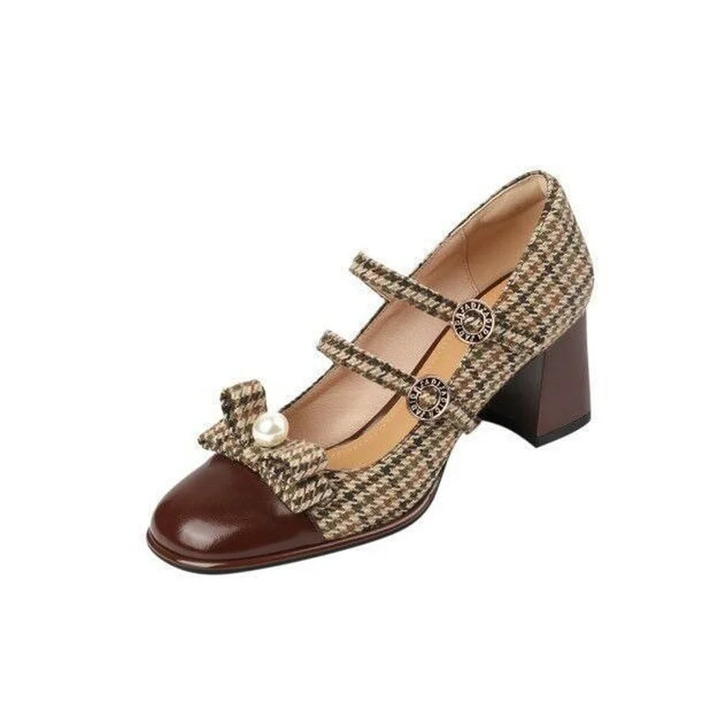 

Туфли-лодочки женские на высоком каблуке, с двойной пряжкой и жемчугом