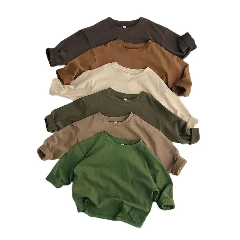 

Топы для маленьких мальчиков и девочек, детская одежда, однотонная хлопковая футболка с длинным рукавом, хлопковые Весенние футболки, одежд...