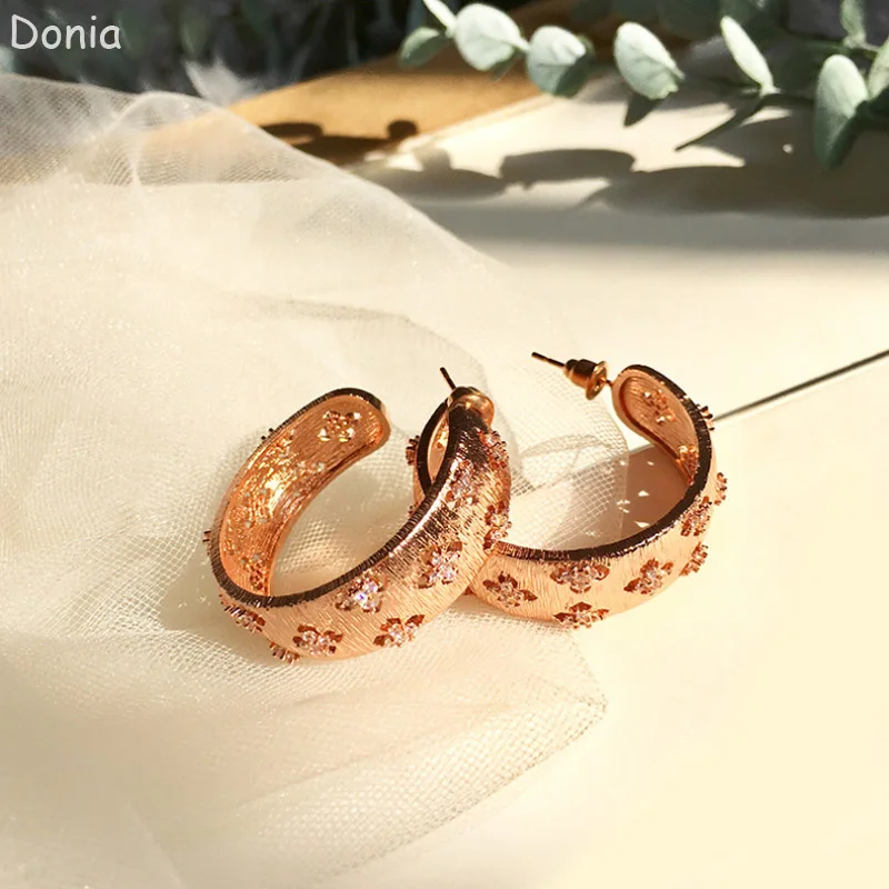 Donia Jewelry New Fashion Brushed Four-Leaf Flower Full Diamond Pure Copper Micro-Inlaid AAA Zircon Earrings Ladies Luxury