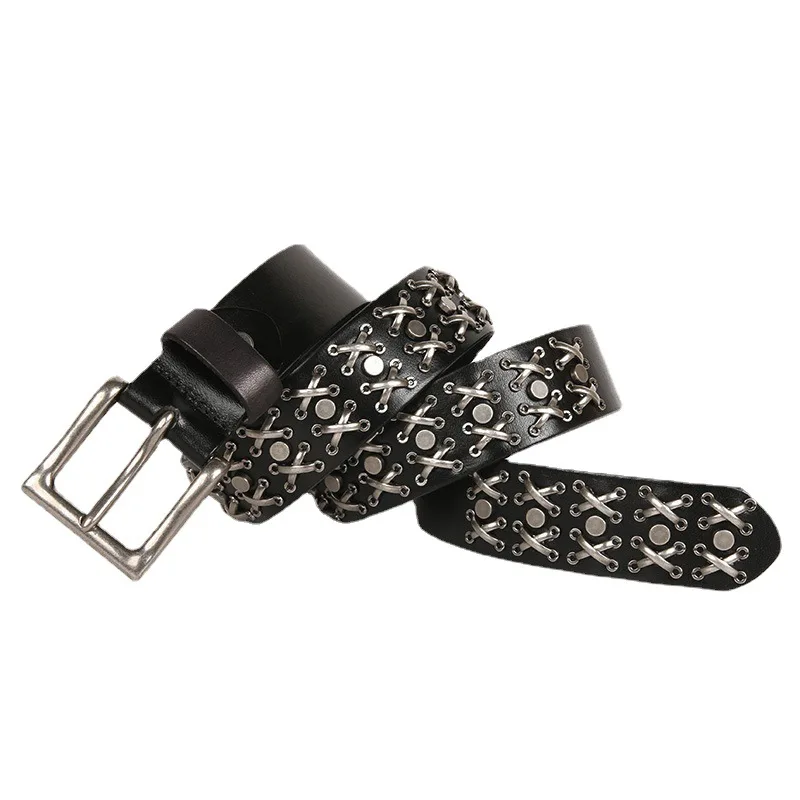 mens luxury fashion original leather belt goth punk strapon brand designer pin buckle studded belts cowgirl waistband women sash
