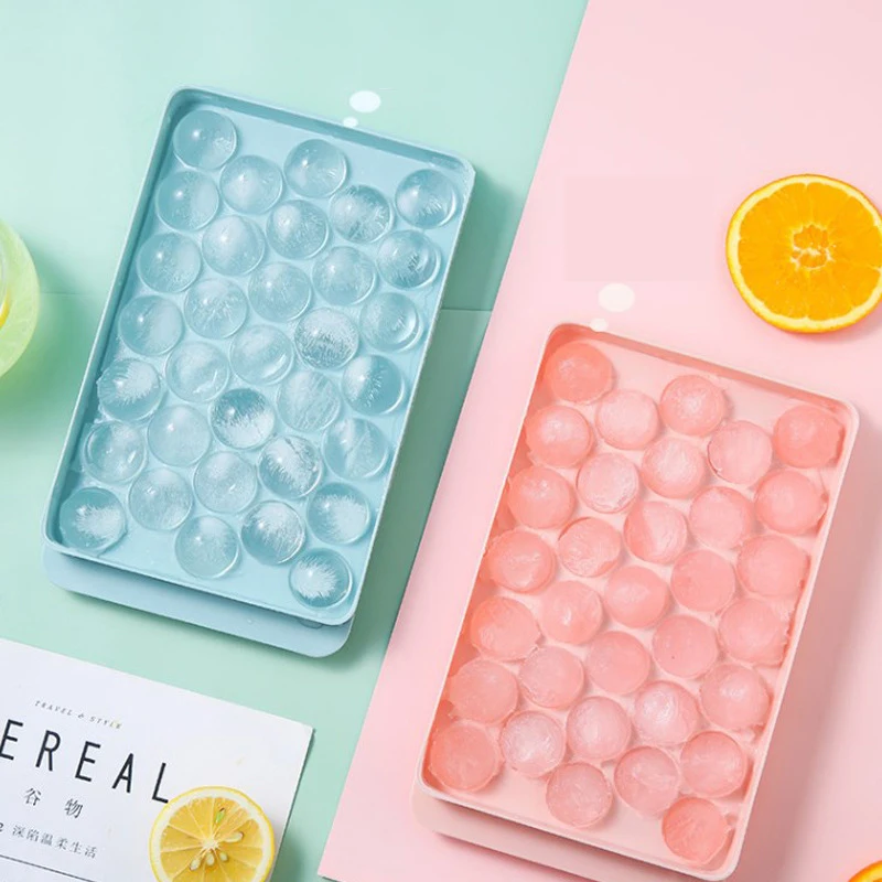 

1 Pc Big Capacity Colored Round Ice Tray Cube Maker PP Plastic Mold Form Food Grade Mould With Lid Cold Drink Kitchen Gadgets