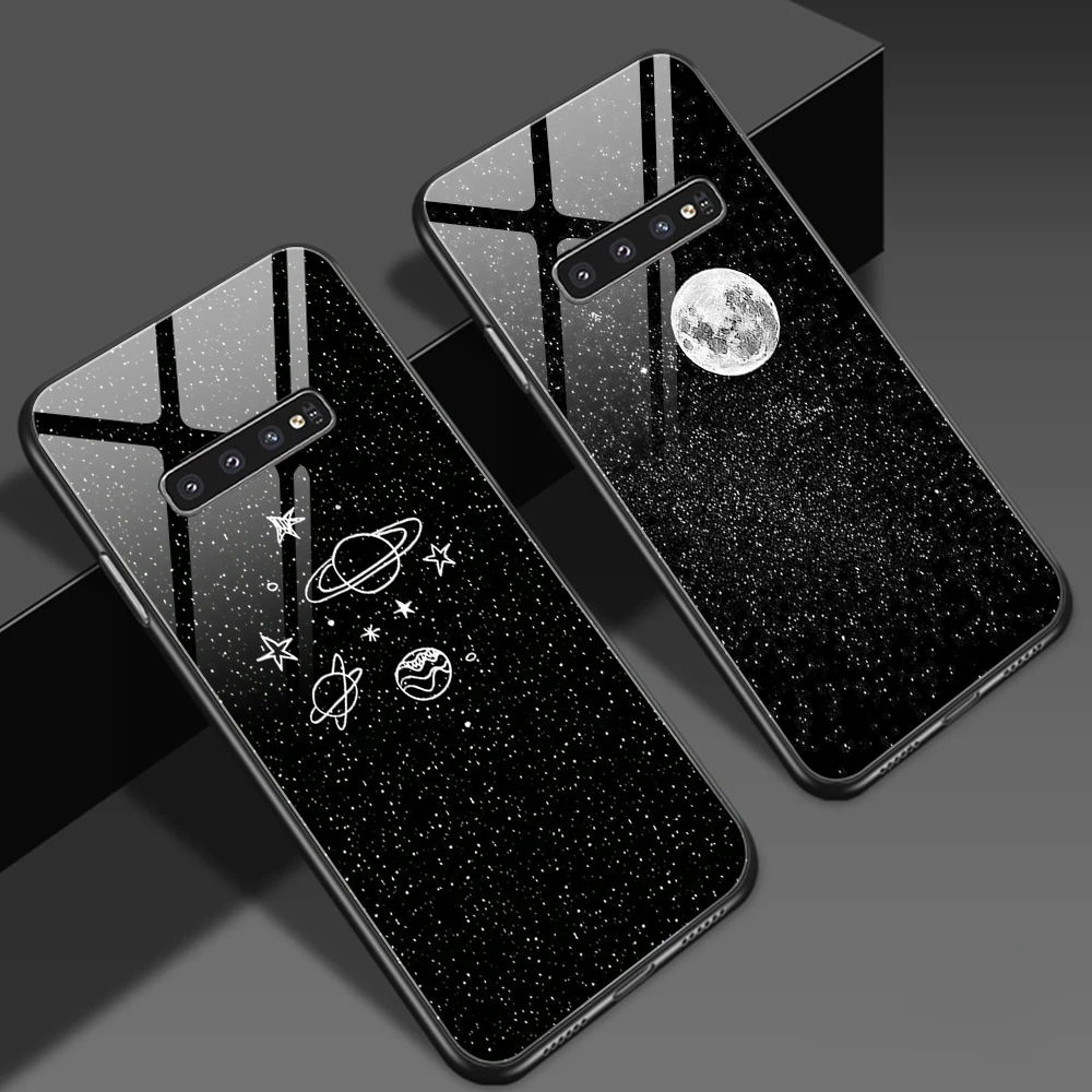 

Space Planet Moon Tempered Glass Case for Samsung Galaxy S21 S20 FE Ultra Plus S10e S10 S9 A52 A71 A52S 5G Note 20 10 9 Cover