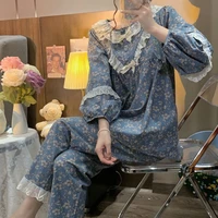 autumn and winter new korean doll collar cute sweet lace long sleeve fashion trend loose simple pajamas warm home service