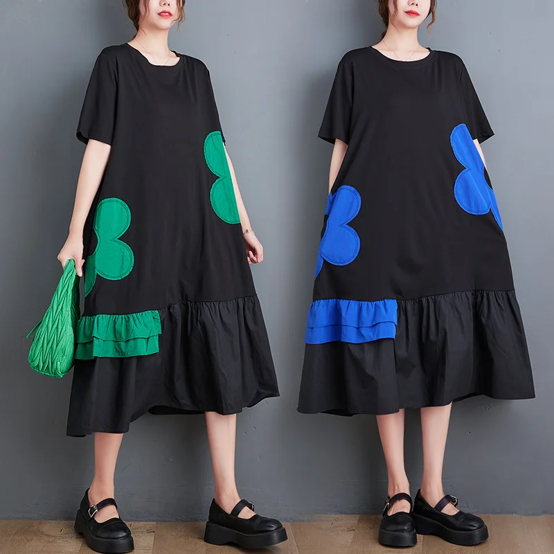 

Асимметричная черная короткая женская Свободная футболка с длинным рукавом #3486 женские Сращенные трапециевидные стильные летние хлопковы...