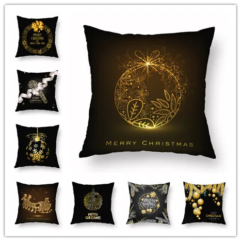 

New Fashion Black Gold Christmas Pillow Gold Bell Cushion Peach Skin Velvet Super Soft Cushion couch cushion cover cushion cover
