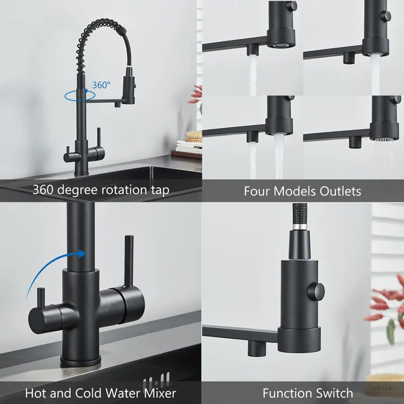 Кухонный смеситель с фильтром смесители для кухни двойным носиком 360 градусов