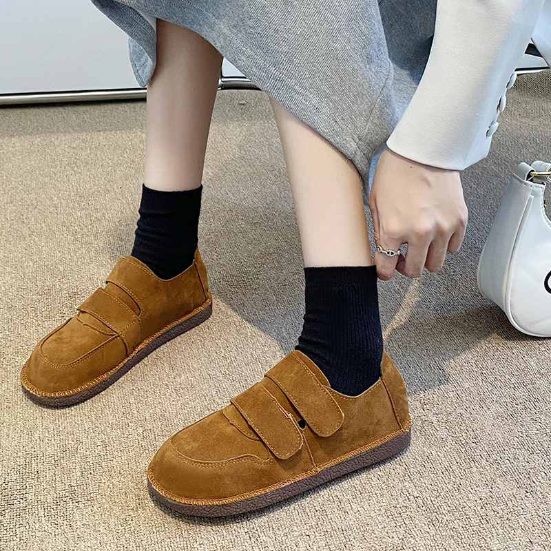 

Women's Flats 2022 Spring Autumn Woman Round Toe Flat Shoes Female Casual Shoes Fashion Retro British Style Hook&Loop Shoe women