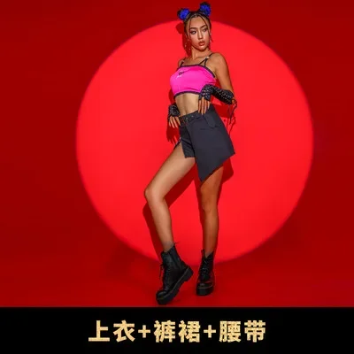 Женский костюм для танцев в стиле K-POP розовый черный хип-хоп укороченный топ