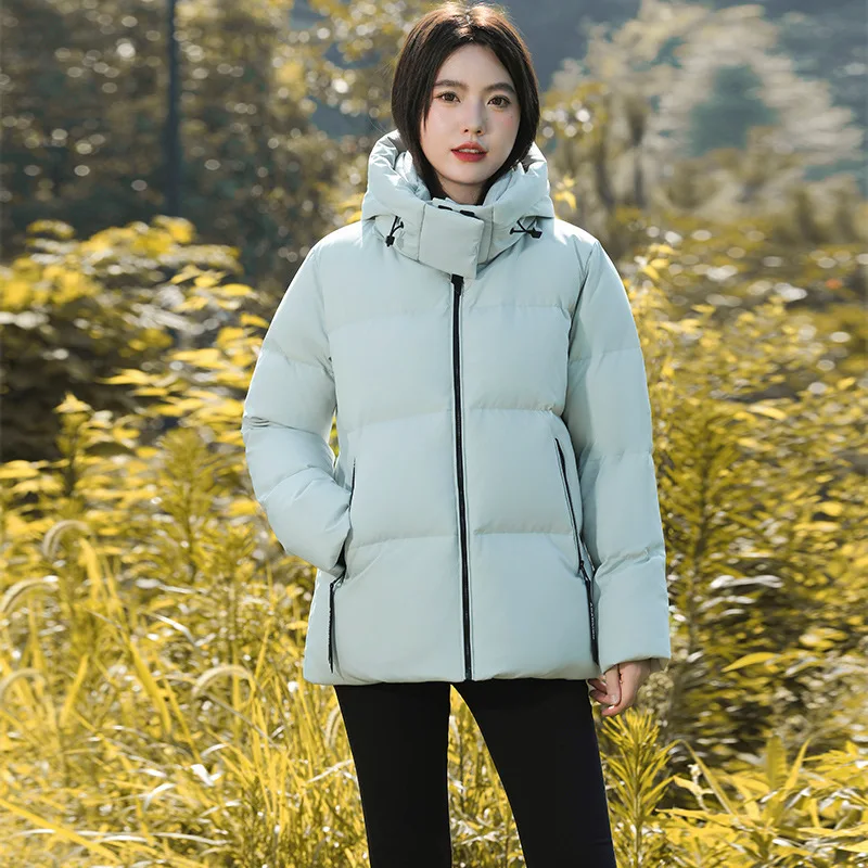 

Women Winter Fashion Down Coat Thicken Warm Hooded White Duck Puffer Jacket Long Sleeve Windproof Regular Outerwear S-2Xl