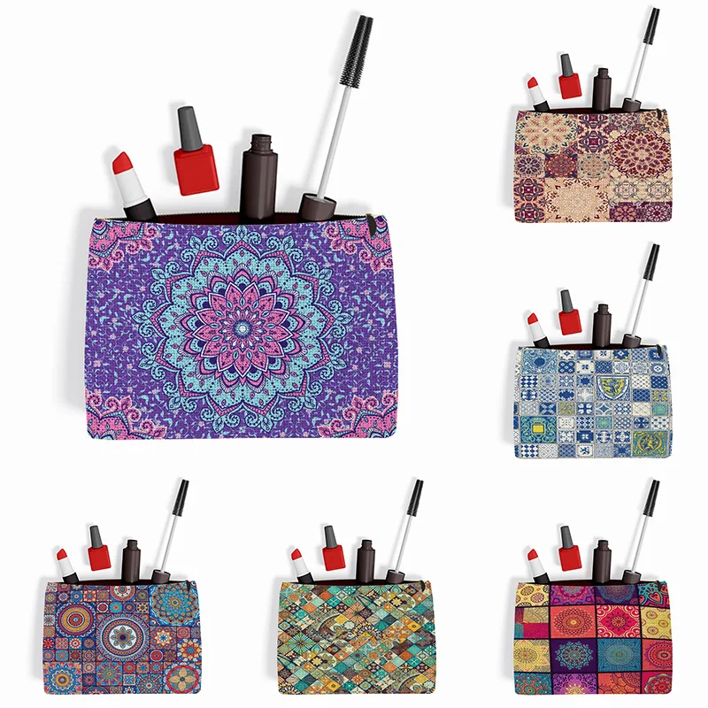 

Travel Storage Toiletry Organize Women Mandala Flowers Cosmetic Portable Bag Female Wash Kit Transparent Zipper Make Up Case