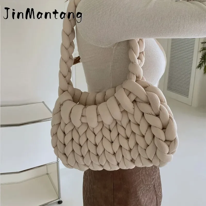 

Casual Crochet Women Shoulder Bags Knitted Lady Handbags Handmade Woven Cute Small Tote Bag Trend Female Purses 2023 Winter