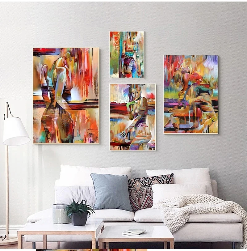 Абстрактный ню портрет женщины, масляная живопись на холсте, постеры и печати, стена искусства, картина для гостиной, декор дома без рамы.