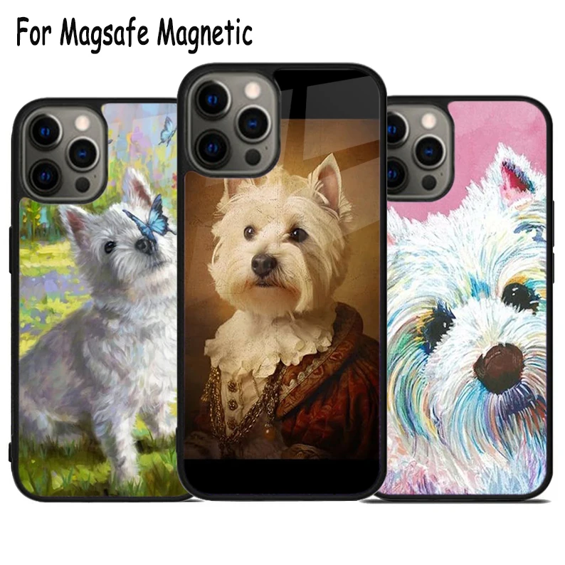 Westie Dog Беспроводная зарядка Magsafe чехол для телефона iPhone 15 16 14 13 11 12 Pro Max Plus