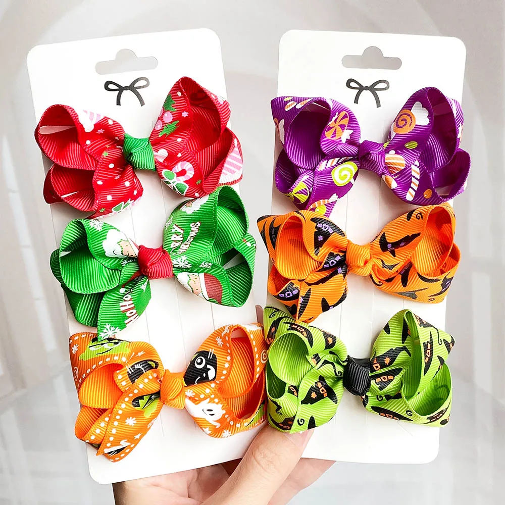 

10Pcs/Set Newborn Halloween Christmas Bow Hair Clips Baby Girl Fashion Holiday Party Hair Clips Kids Hair Accessories Wholesale