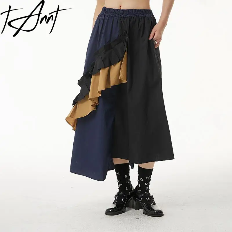 

Tannt Women Skirt Asymmetry Color Matching High Waist Long Skirts Irregular Ruffles Leisure Long Skirt 2023 New Women Clothes