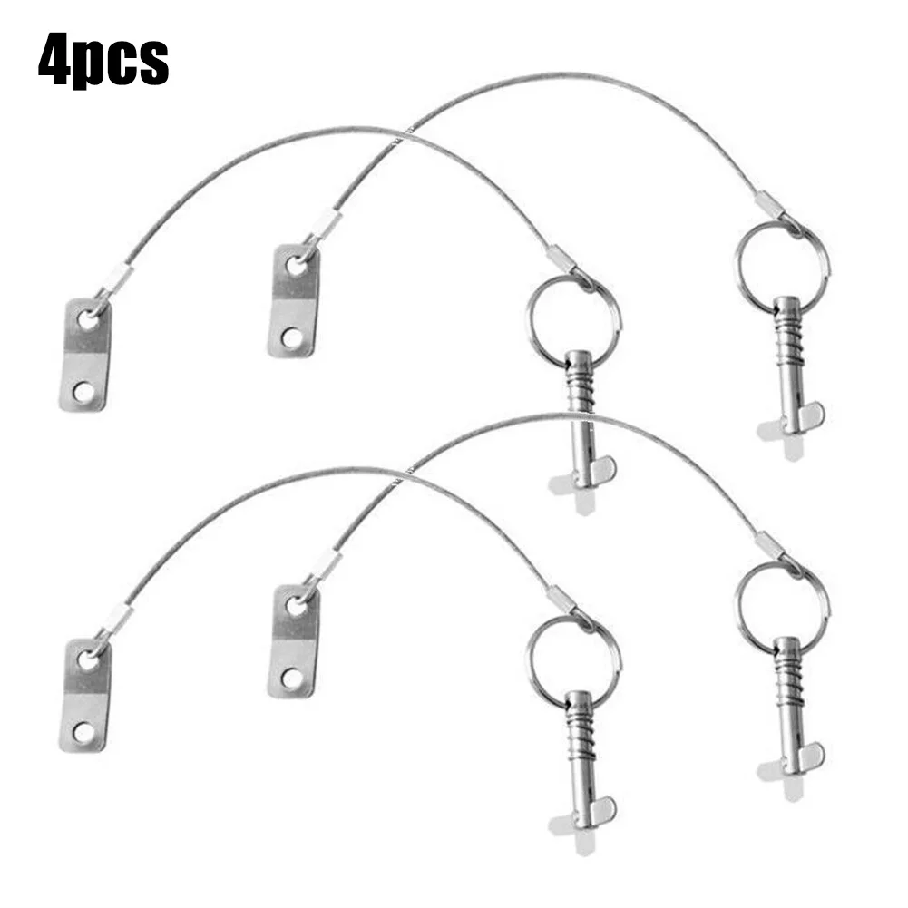

4PCS 316 Stainless Steel Marine Spring Pin Steel Ball Stop Pin Pipe Clamp Quick Pin With 15cm Wire Lanyard Quick Release Pin