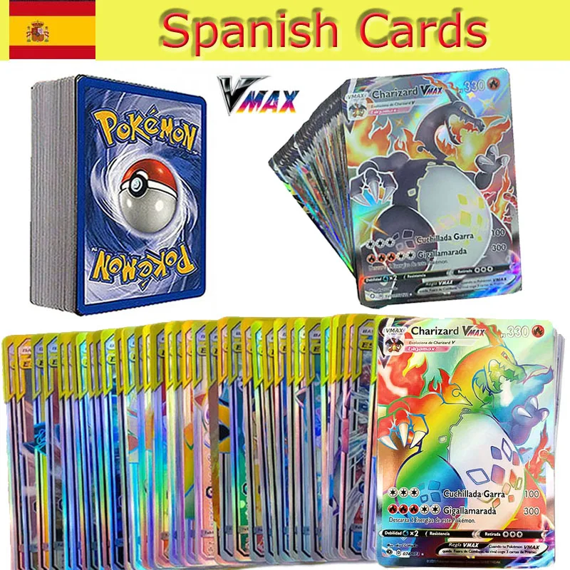 

120 шт. Español карты Pokemon Vmax EX Испания покромон Пикачу Мега дисплей блестящая карта детская игра битва кавайные игрушки для детей