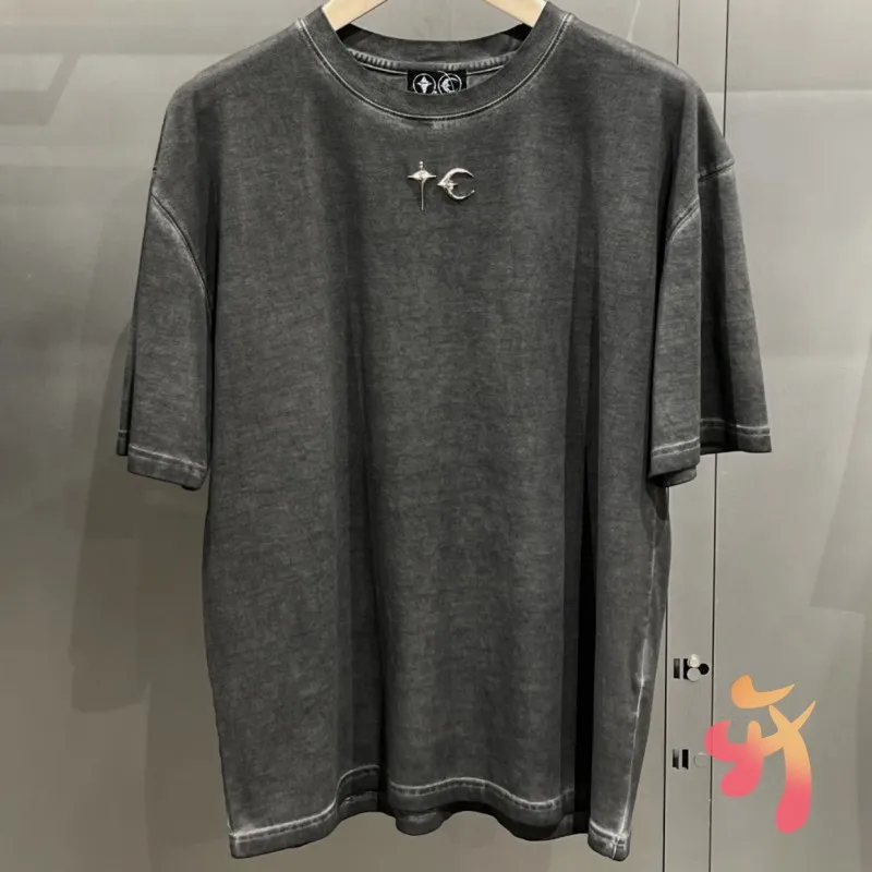 Винтажные потертые серые Клубные футболки Thug из хлопка с металлическим