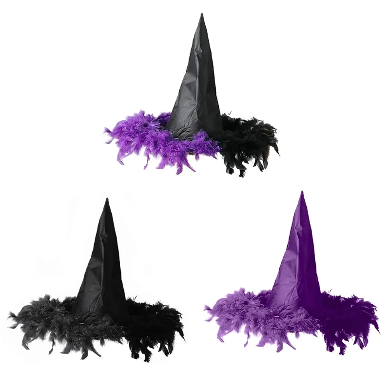

Женская шляпа-ведьмы на Хэллоуин с перьями