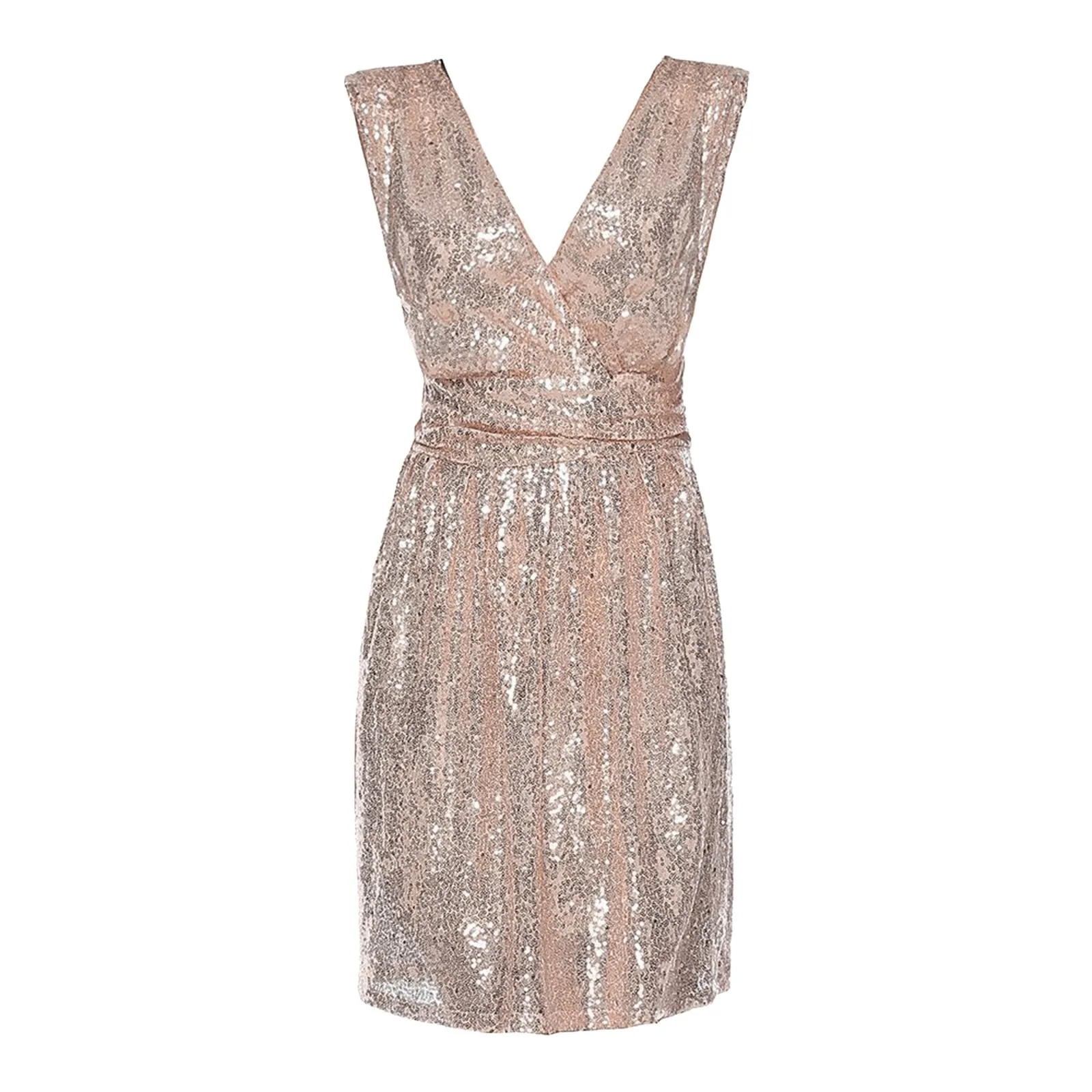 Сверкающее Короткое Женское Платье С Блестящим Круглым Вырезом Без Рукавов
