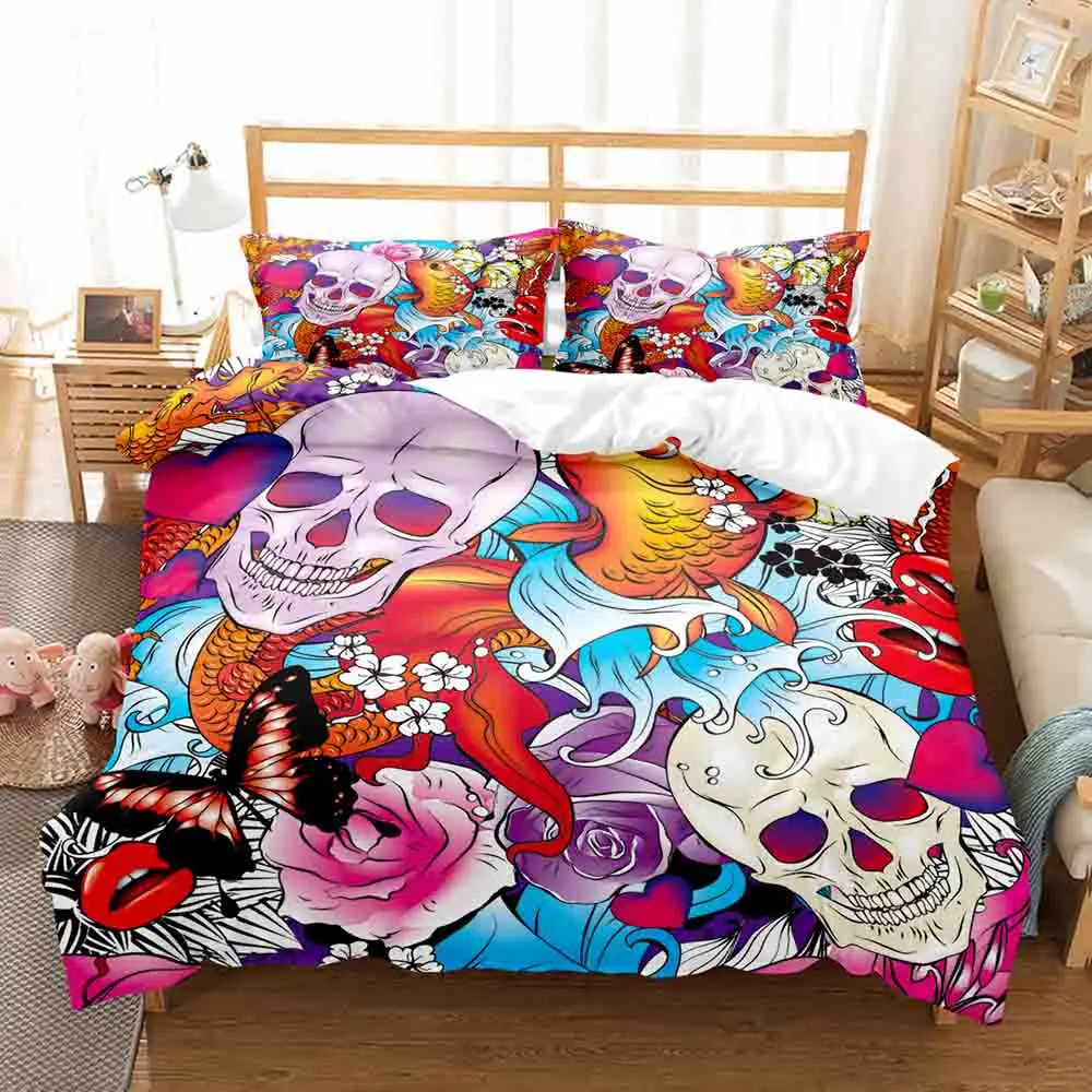 

Free Dropshipping 3D Double Digital Printing Halloween Rainbow Unicorn Bedding Set Queen King Size Multicolour Skull Single