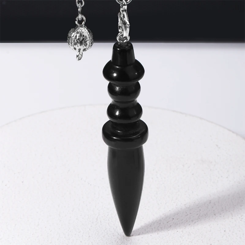 

Wicca Natural Stone Pendant Black Obsidian Crystal Pendulums for Dowsing Divination Reiki Healing Spiritual Quartz Pendulos X137