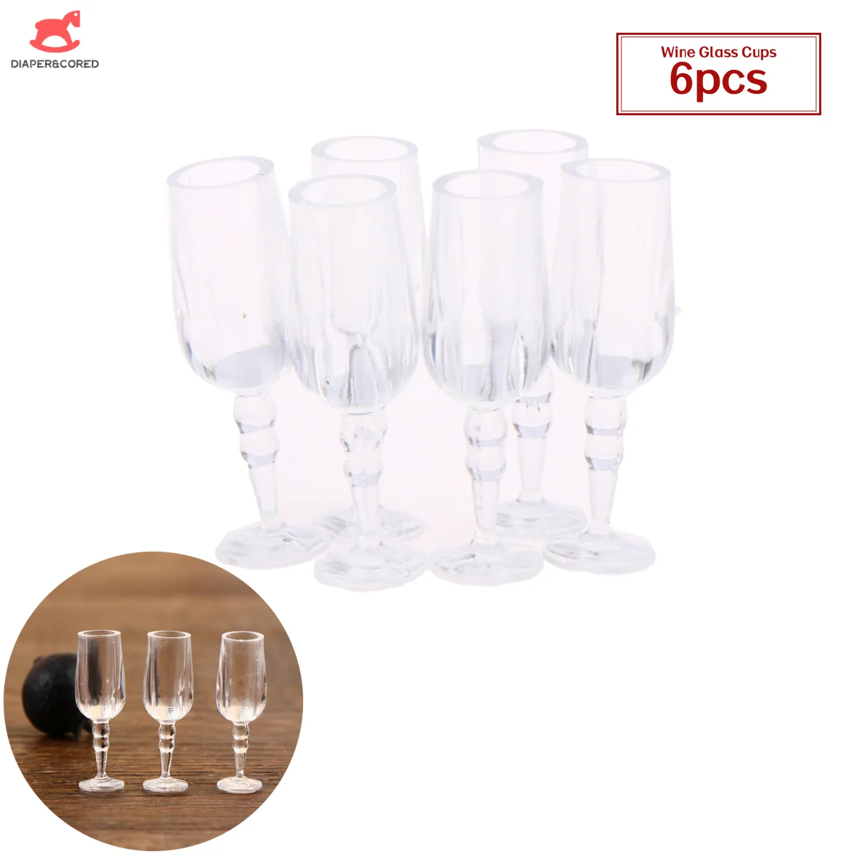 Dollhouse Miniature Wine Glass Mini  Cup Toy Set Of 6 Pieces For Kitchen Dollhouse Accessories Decoration Birthday Gifts For Kid