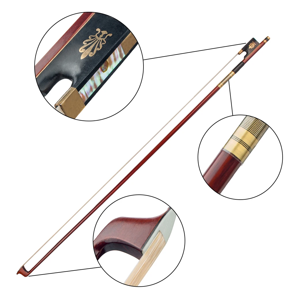 NAOMI 4/4 Size Violin/ Fiddle Bow IPE Bow Round Stick Ebony Frog W/ Peacock Inlay  Exquisite Bow