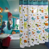 cartoon ocean world eco friendly polyester cloth bathroom curtain cute bubble fish waterproof shower curtain