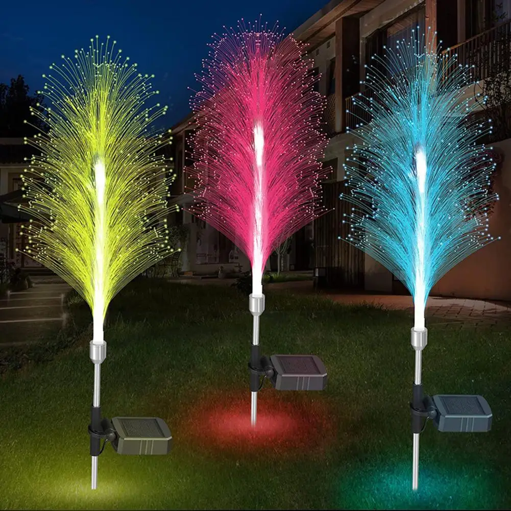 

2pcs Solar Fiber Optic Light Outdoor Waterproof 7 Colors Changing Decoration Lamps For Courtyard Patio Lawn Solar Garden Lights